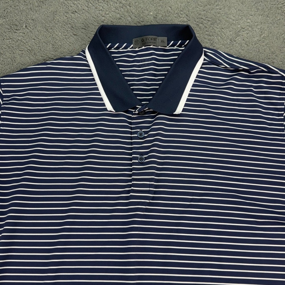 G/FORE Polo Shirt Mens XL Navy Blue White Striped Short Sleeve Golf 4184